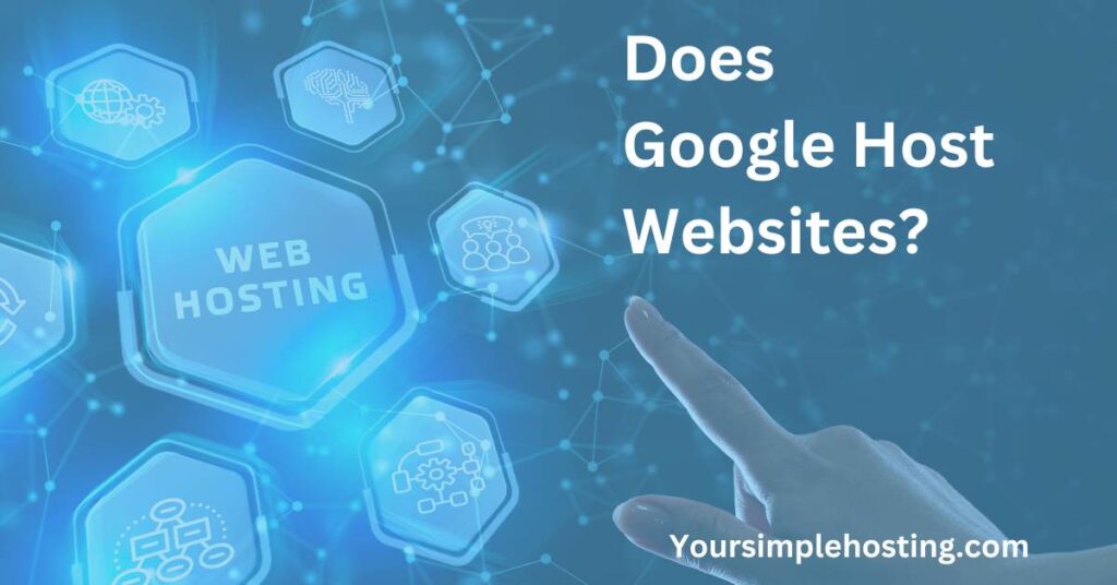 Does Google Host Websites? written in white on a light blue background